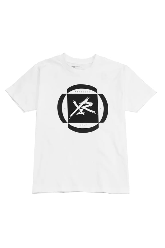 Men's Broken Circle Y & R Graphic Tee T-Shirt (Medium, White)