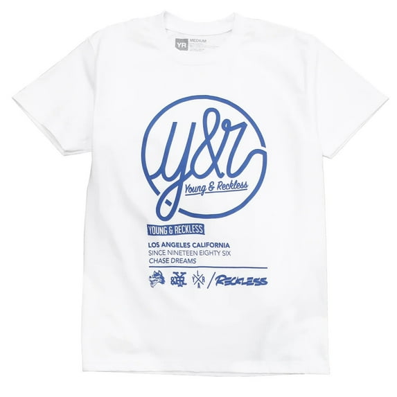 Young & Reckless Men's Circle Banner Graphic Tee T-Shirt (Medium, White)
