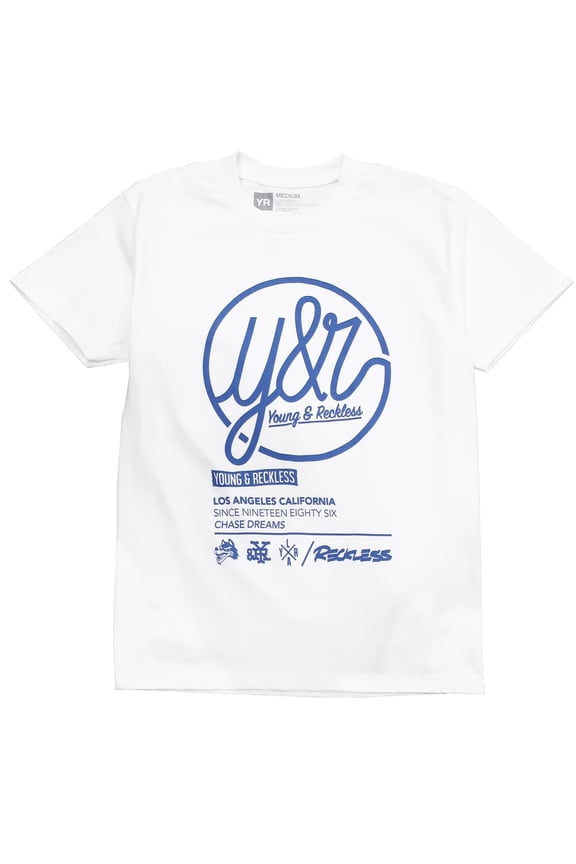 Men's Circle Banner Graphic Tee T-Shirt (Medium, White)