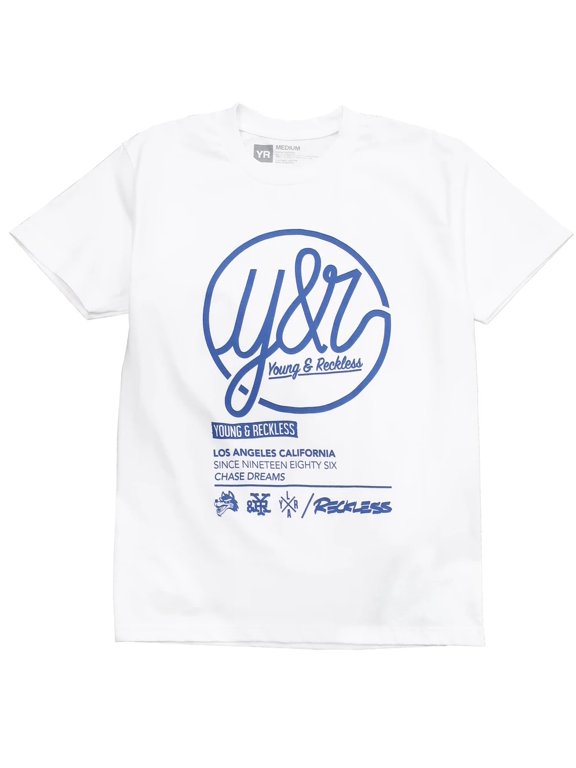 Men's Circle Banner Graphic Tee T-Shirt (Medium, White)