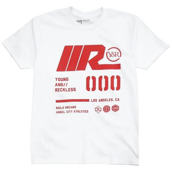Young & Reckless Men's Racing 000 Y & R Logo Graphic Tee T-Shirt (Large, White)
