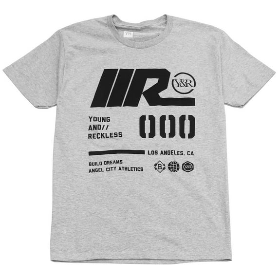 Young & Reckless Men's Racing 000 Y & R Logo Graphic Tee T-Shirt (Medium, Grey)