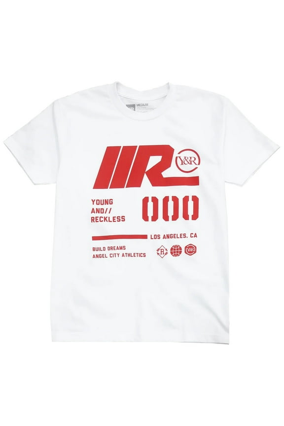 Men's Racing 000 Y & R Logo Graphic Tee T-Shirt (Medium, White)