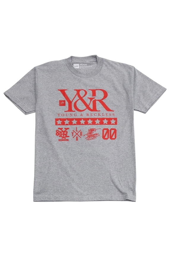 Men's Stars Graphic Tee T-Shirt (Medium, Grey/Red)