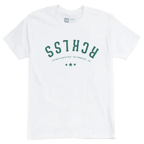 Young & Reckless Men's Upside Down Reckless Logo Graphic Tee T-Shirt (Large, White)