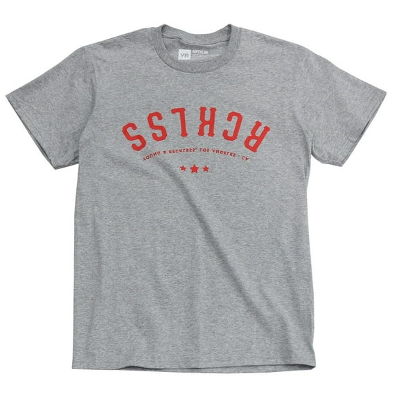 Young & Reckless Men's Upside Down Reckless Logo Graphic Tee T-Shirt (Medium, Grey)