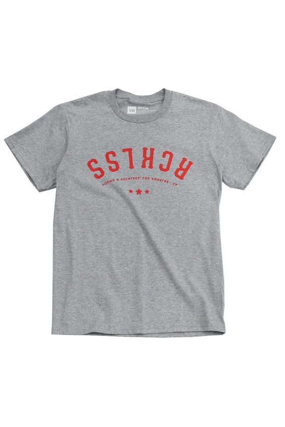 Men's Upside Down Reckless Logo Graphic Tee T-Shirt (Medium, Grey)