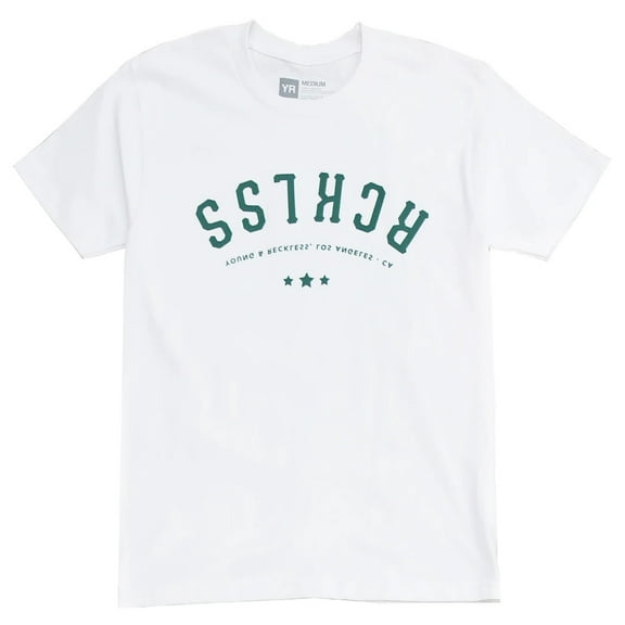 Young & Reckless Men's Upside Down Reckless Logo Graphic Tee T-Shirt (Medium, White)