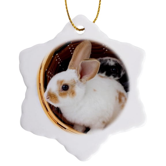 Young Rex Rabbits In Easter Basket., 3 inch Snowflake Porcelain Ornament