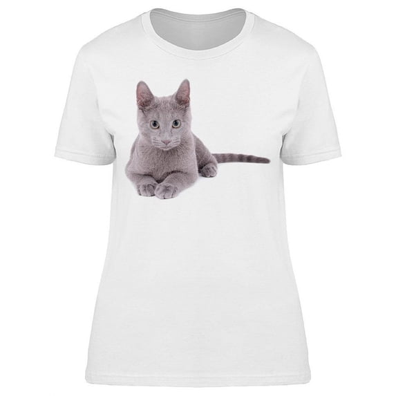 Young Russian Blue Male Cat T-Shirt Women -Image by Shutterstock, Female Large