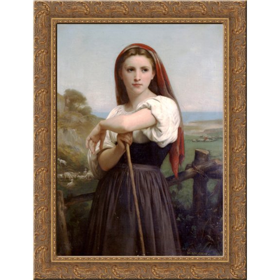 Young Shepherdess 20x24 Gold Ornate Wood Framed Canvas Art by Bouguereau, William Adolphe