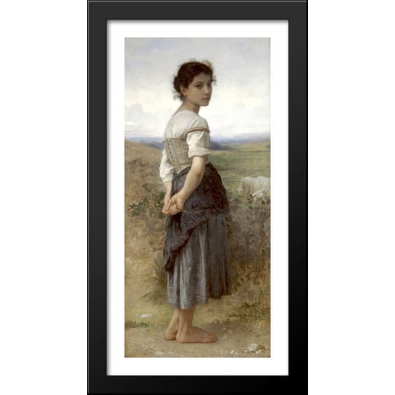 Young Shepherdess 20x40 Large Black Wood Framed Print Art by William Adolphe Bouguereau