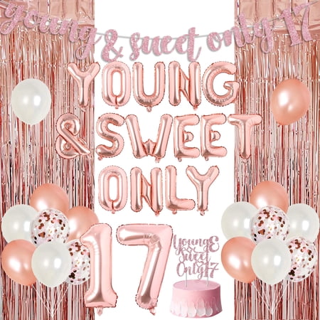 Funmemoir Rose Gold 17th Birthday Decoration Kit, Includes Banner & Balloons