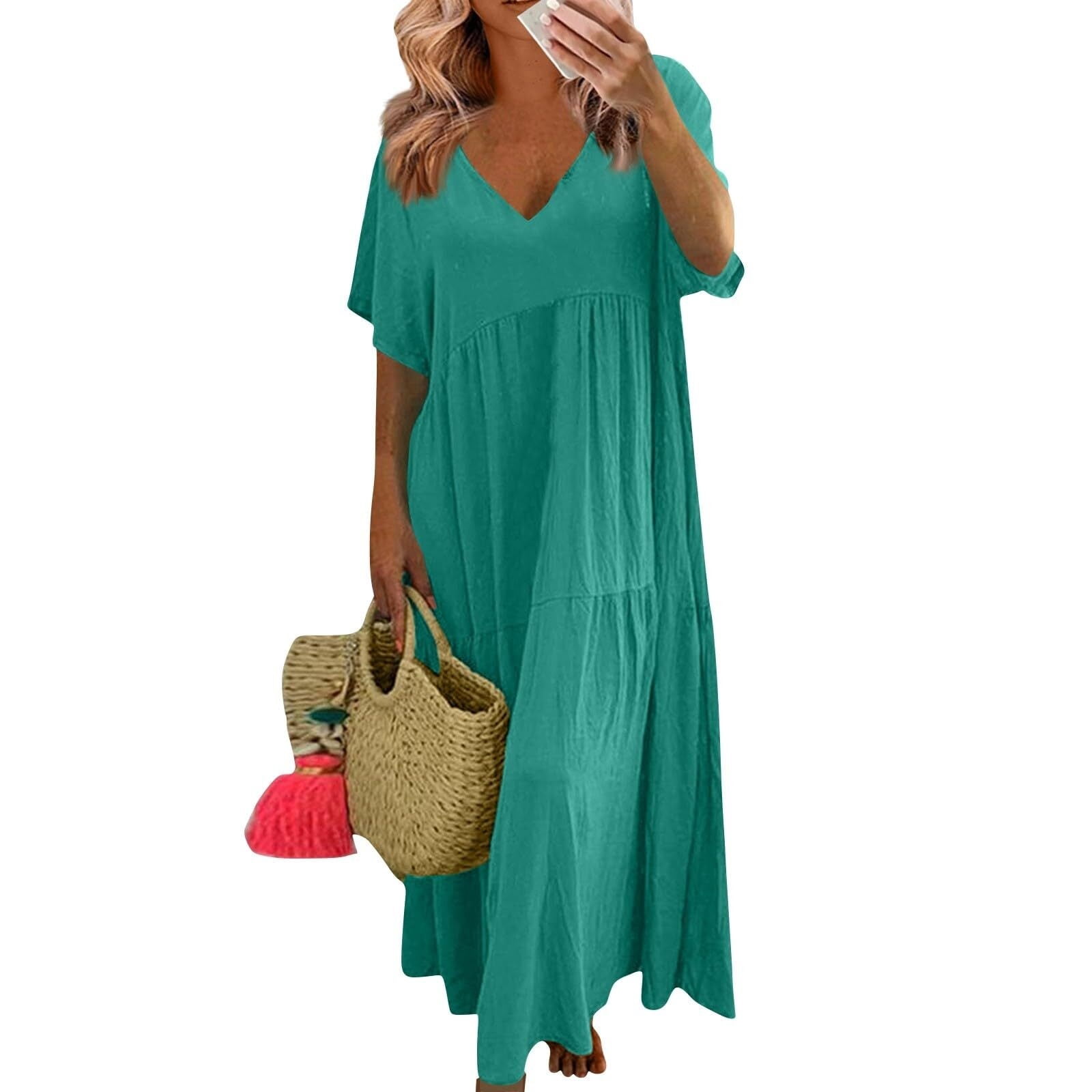 DolphinBanana Plus Size Floral Lace Maxi Dress - V-Neck Formal Long Dress With Short Sleeves