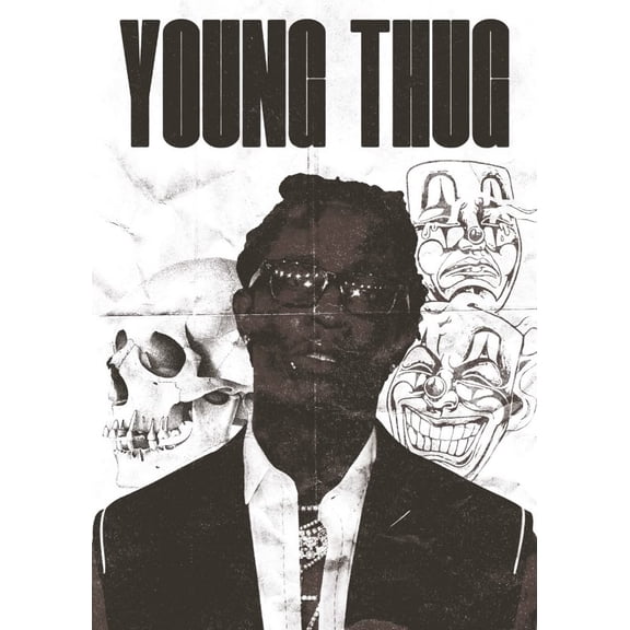 Young Thug Inspired Hip Hop Wall Art With Dark Collage Portrait Style And Symbolic Urban Aesthetic For Fan Decor Size 24x36 Unframed Poster
