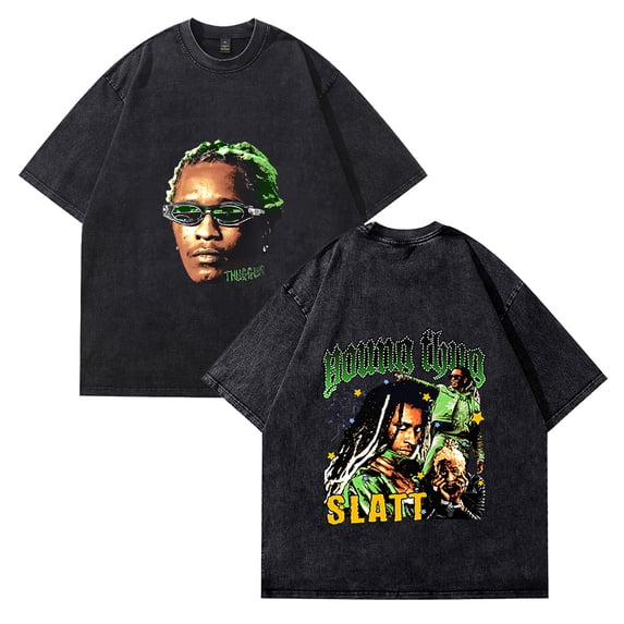 Young Thug SLATT Cotton Vintage Wash Tee Shirt  Streetwear T shirt