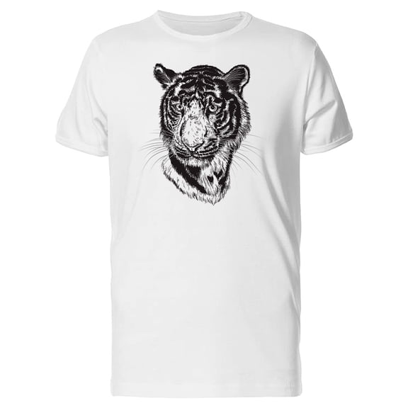 Young Tiger Head In B&W T-Shirt Men -Image by Shutterstock, Male 3X-Large
