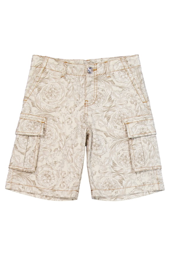 Boys Barocco-Print Denim Cargo Shorts, Size 8Y