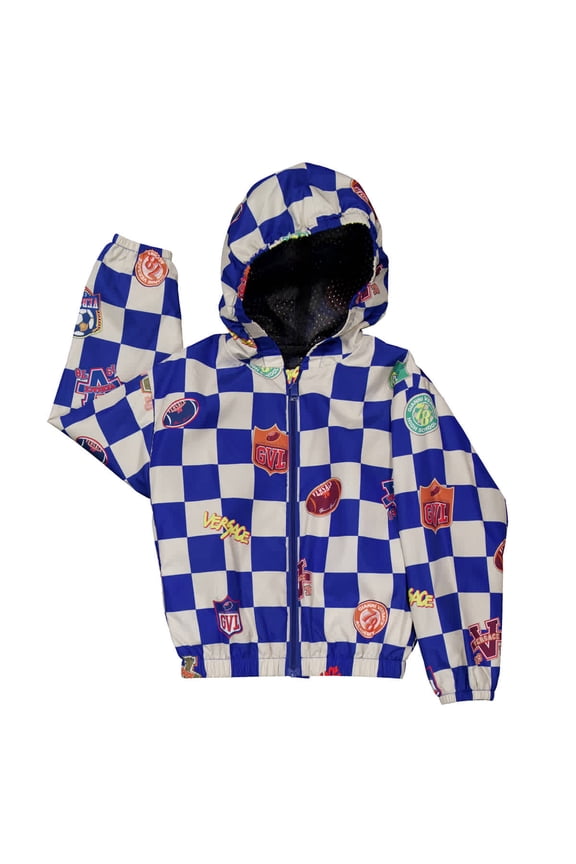 Kids Check Sport Patch Varsity Jacket, Size 4Y