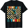 thumbnail image 1 of Young Wild And Three Monster Motorcycle 3rd Birthday Kids Unisex T-Shirt, up to size 5XL, 1 of 2