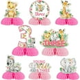 thumbnail image 1 of Young Wild and Three Birthday Decorations for Girl, Safari Centerpieces for Tables, Double-Sided Printing Pink Jungle Safari Animal Centerpiece Honeycomb for Table Safari 3rd Birthday Decorations, 1 of 8