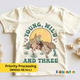thumbnail image 1 of Young Wild And Three Shirt, Retro 3Rd Birthday Shirt, Third Birthday Party Kids Shirt, Western Cowboy Kids Shirt, 3 Year Old Birthday Tee TODDLER SHORT SLEEVE TEE BELLA CANVAS 3001T, 1 of 3
