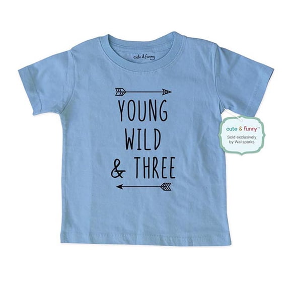 Young Wild & Three - wallsparks Brand cool boho 3rd Birthday Shirt Age 3 Three year old - Soft Toddler Shirt