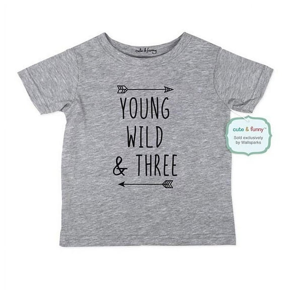 Young Wild & Three - wallsparks cute & funny Brand cool boho 3rd Birthday Shirt Age 3 Three year old - Soft Toddler Shirt