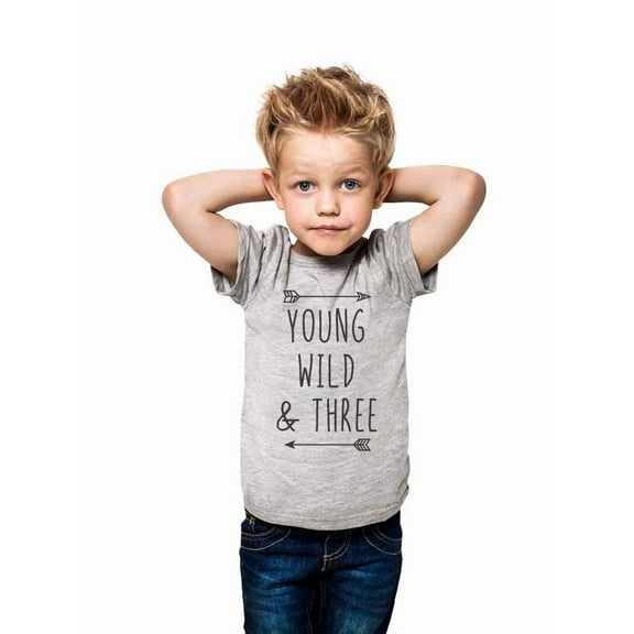 Young Wild & Three - wallsparks cute & funny Brand cool boho 3rd Birthday Shirt Age 3 Three year old - Soft Toddler Shirt