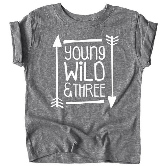 Young Wild and Three Arrows 3rd Birthday T-Shirts for Girls and Boys Third Birthday Outfit Granite Heather Shirt 3T