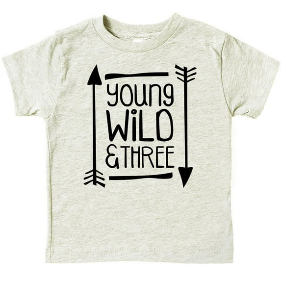 Young Wild and Three Arrows 3rd Birthday T-Shirts for Girls and Boys Third Birthday Outfit Natural Heather Shirt 5-6