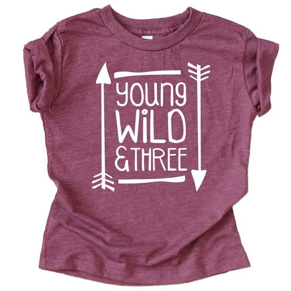 Young Wild and Three Arrows 3rd Birthday T-Shirts for Girls and Boys Third Birthday Outfit Vintage Burgundy Shirt 4T