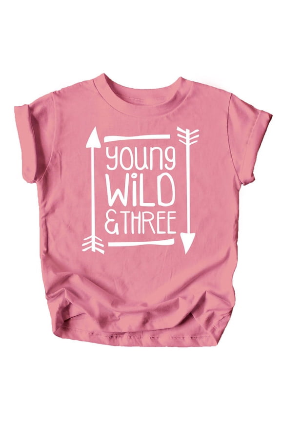 Young Wild and Three Arrows 3rd Birthday T-Shirts for Girls and Boys Third Birthday Outfit White on Mauve Shirt 3T