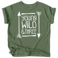 thumbnail image 1 of Young Wild and Three Arrows 3rd Birthday T-Shirts for Girls and Boys Third Birthday Outfit White on Military Green Shirt 5-6, 1 of 2