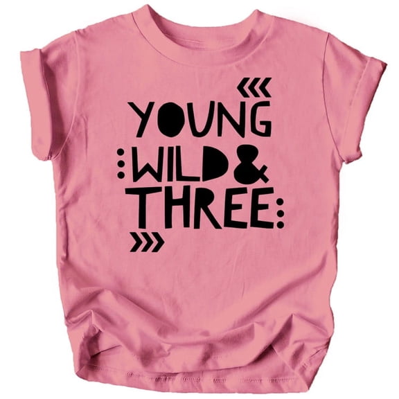 Young Wild and Three Girls 3rd Birthday Shirt for Toddler Girls Third Birthday Outfit Mauve Shirt 3T