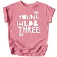 thumbnail image 1 of Young Wild and Three Girls 3rd Birthday Shirt for Toddler Girls Third Birthday Outfit Mauve Shirt 5-6, 1 of 2