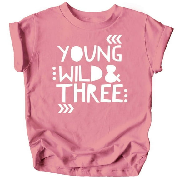 Young Wild and Three Girls 3rd Birthday Shirt for Toddler Girls Third Birthday Outfit Mauve Shirt 5-6
