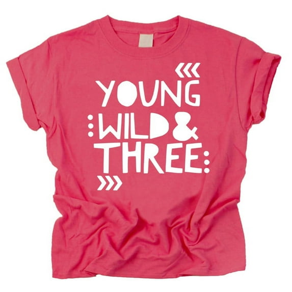 Young Wild and Three Girls 3rd Birthday Shirt for Toddler Girls Third Birthday Outfit Vintage Hot Pink Shirt 5/6