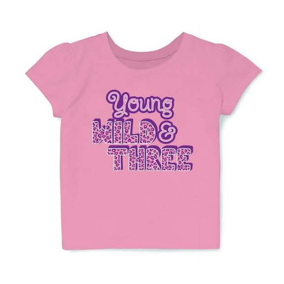 Young Wild and Three Year Old Birthday Party Tshirts Tees Shirts Toddler Girls in Pink
