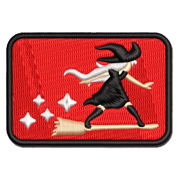 Young Witch Surfing on Broomstick Halloween Applique Multi-Color Embroidered Hook & Loop Patch - 3 Inch Medium