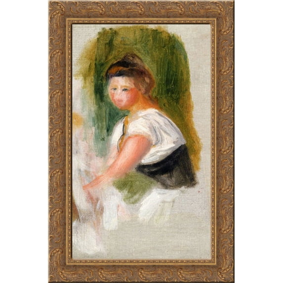 Young Woman 19x24 Gold Ornate Wood Framed Canvas Art by Renoir, Pierre Auguste