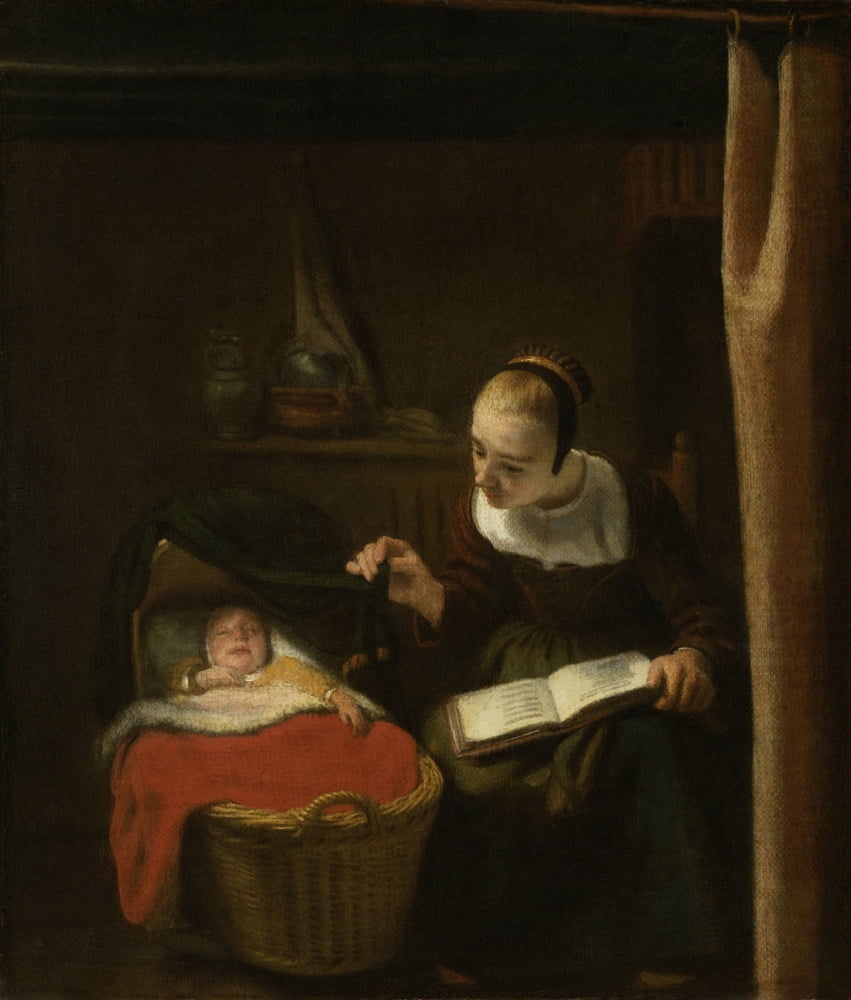 Young Woman At A Cradle Canvas Art - (24 x 36)