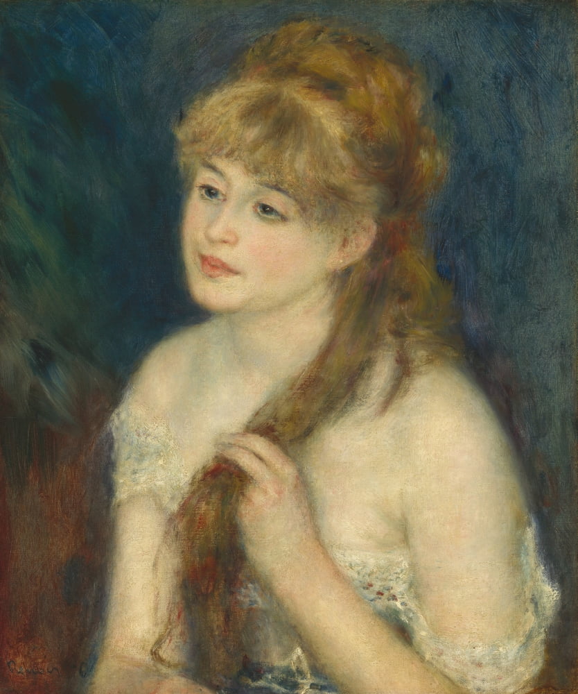 Young Woman Braiding Her Hair Canvas Art - (24 x 36)