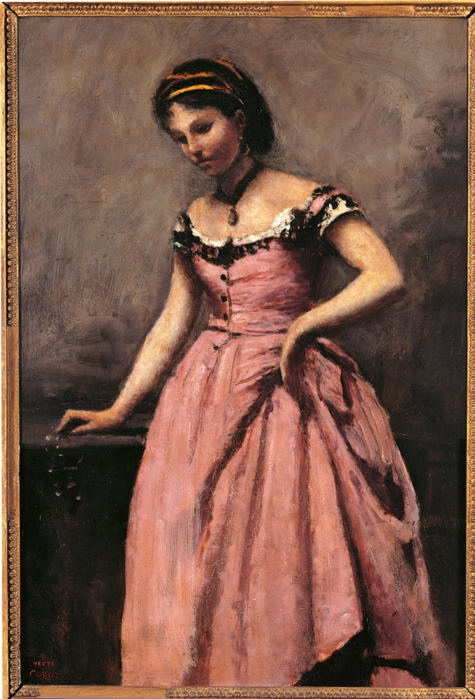 Young Woman In A Pink Dress Canvas Art - (18 x 24)