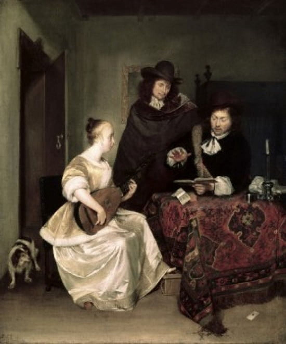 Young Woman Playing the Theorbo to Two Men ca1667-8 Gerard ter Borch (1617-1681 Dutch) Oil on canvas National Gallery London England Canvas Art - Gerard ter Borch (24 x 36)