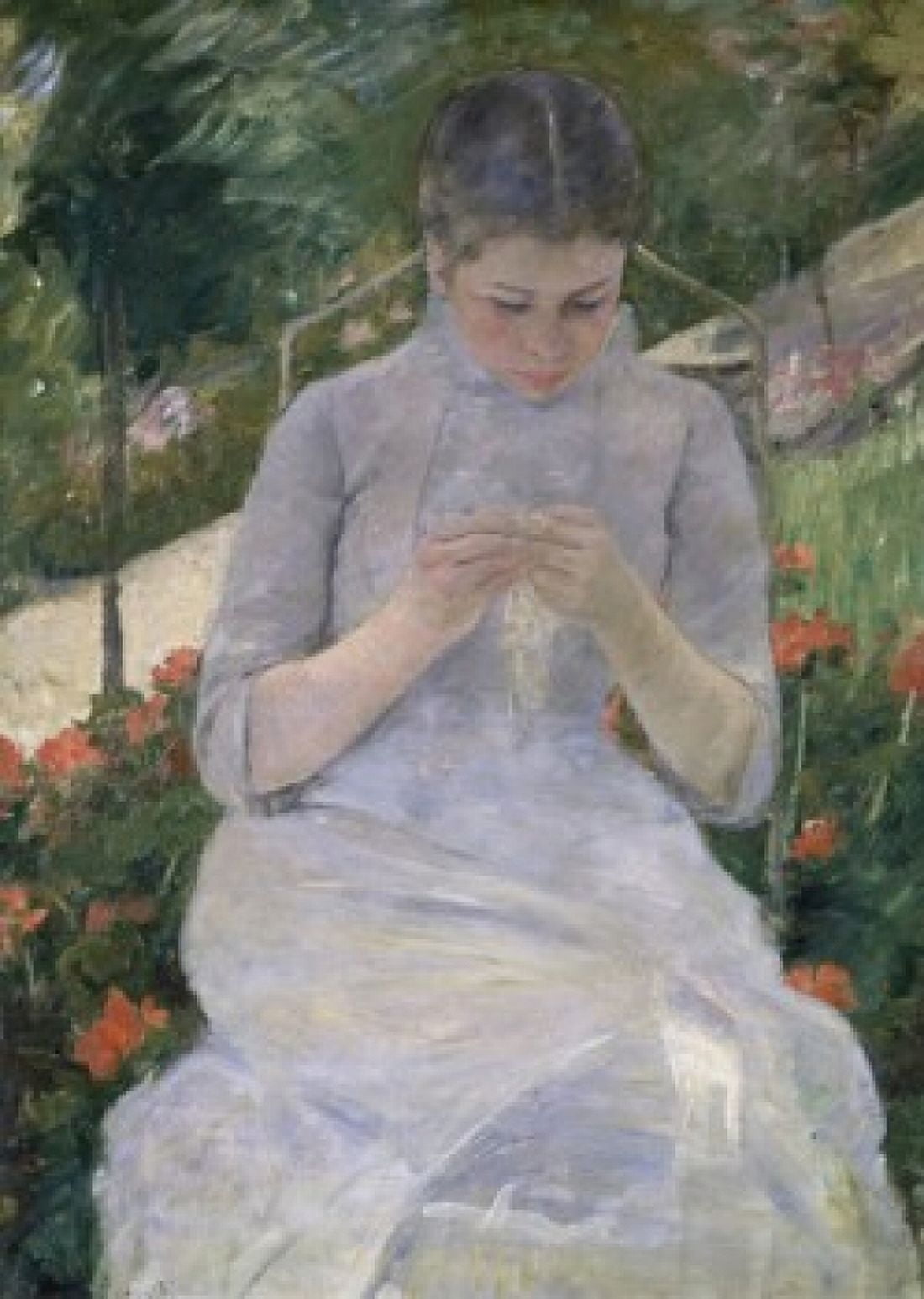Young Woman Sewing in the Garden c 1880-82 Mary Cassatt (1845-1926American) Oil on canvas Musee dOrsay Paris Canvas Art - Mary Cassatt (18 x 24)