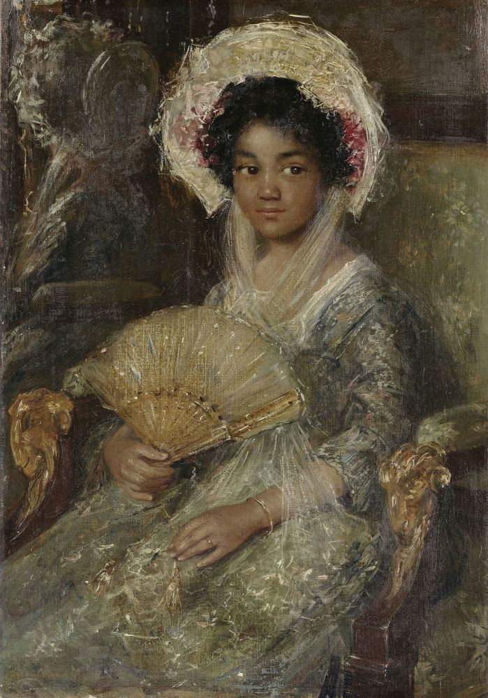 Young Woman With A Fan Canvas Art - (18 x 24)