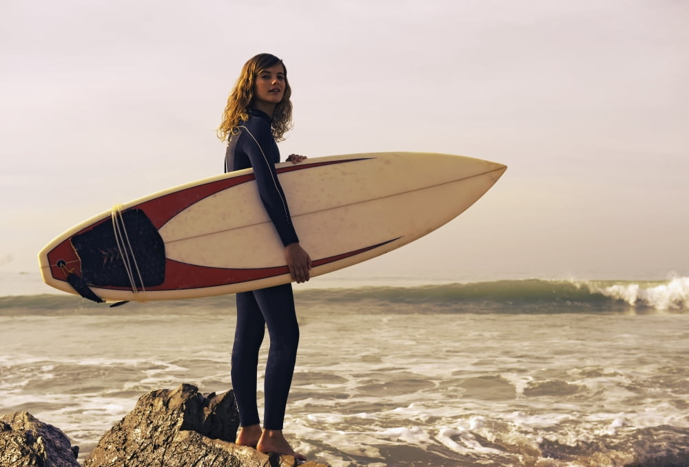 Young Woman With Her Surfboard At The Beach Tarifa Cadiz Andalusia Spain Canvas Art - Ben Welsh Design Pics (36 x 24)