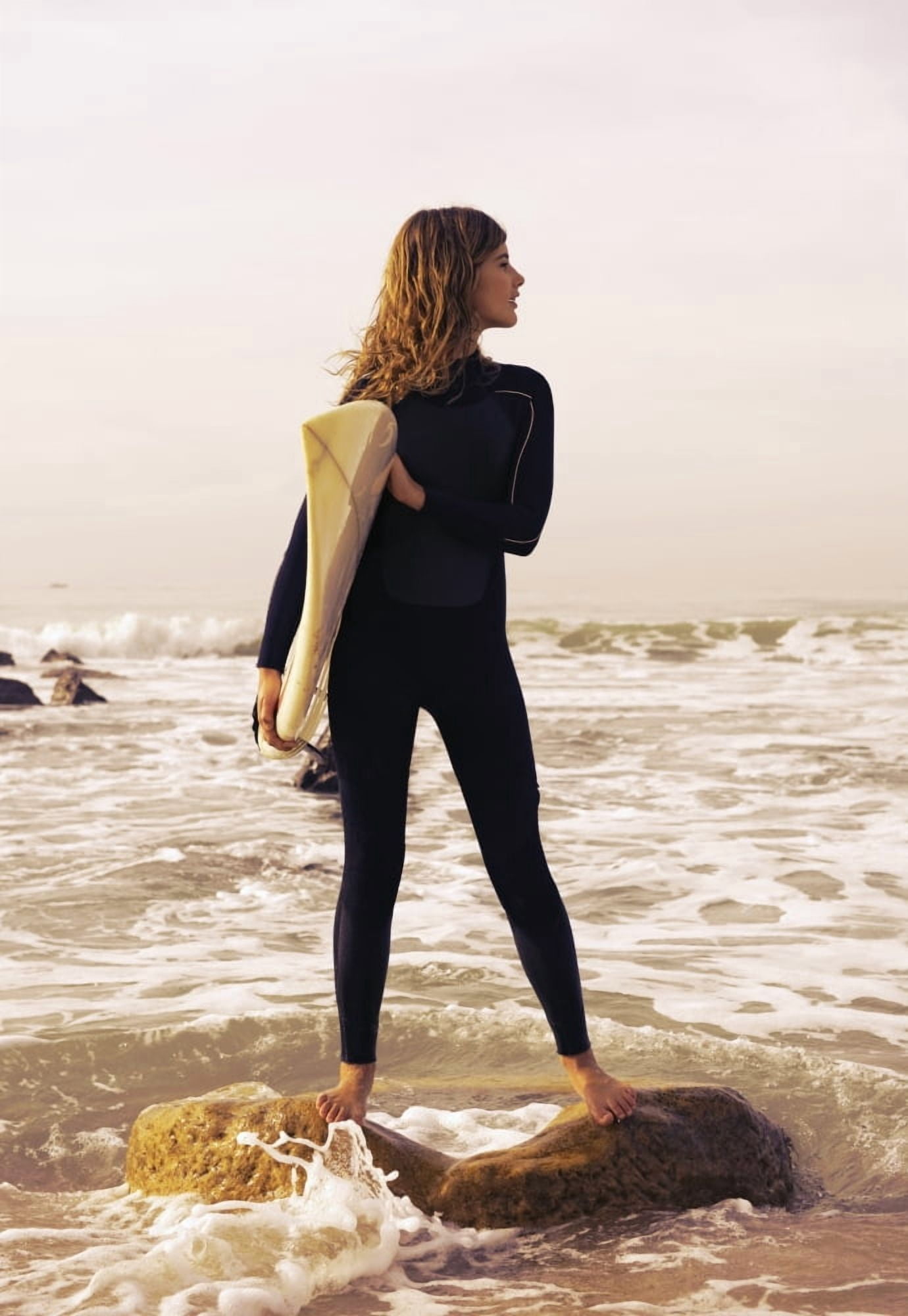Young Woman With Her Surfboard Tarifa Cadiz Andalusia Spain Canvas Art - Ben Welsh Design Pics (12 x 18)