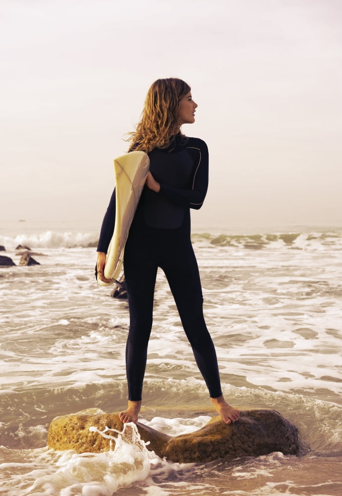 Young Woman With Her Surfboard Tarifa Cadiz Andalusia Spain Canvas Art - Ben Welsh Design Pics (24 x 36)